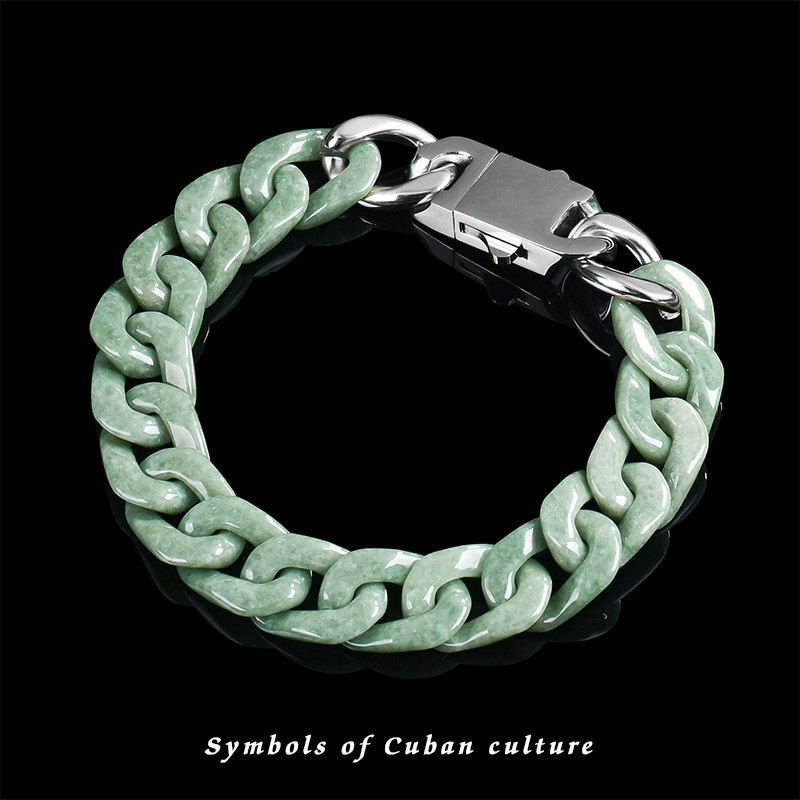 Real Grade A Natural Green Jade Jadeite Cuban Curb Link Bracelet 5.9-9.4Inch
