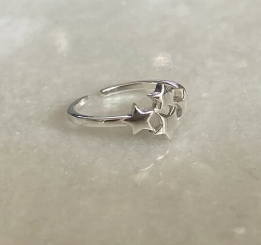 Solid Metal 925 Silver Women’s 4 Star Adjustable Toe Ring 14k White Gold Plated
