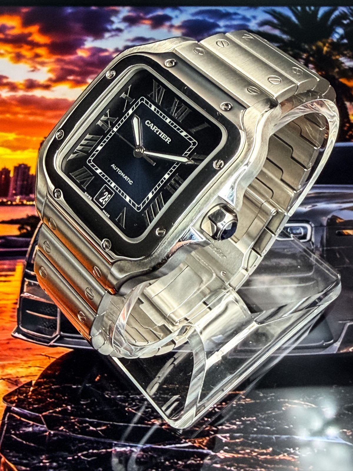 Cartier Santos de Cartier WSSA0013 Large Steel Blue Dial Box Papers 2019