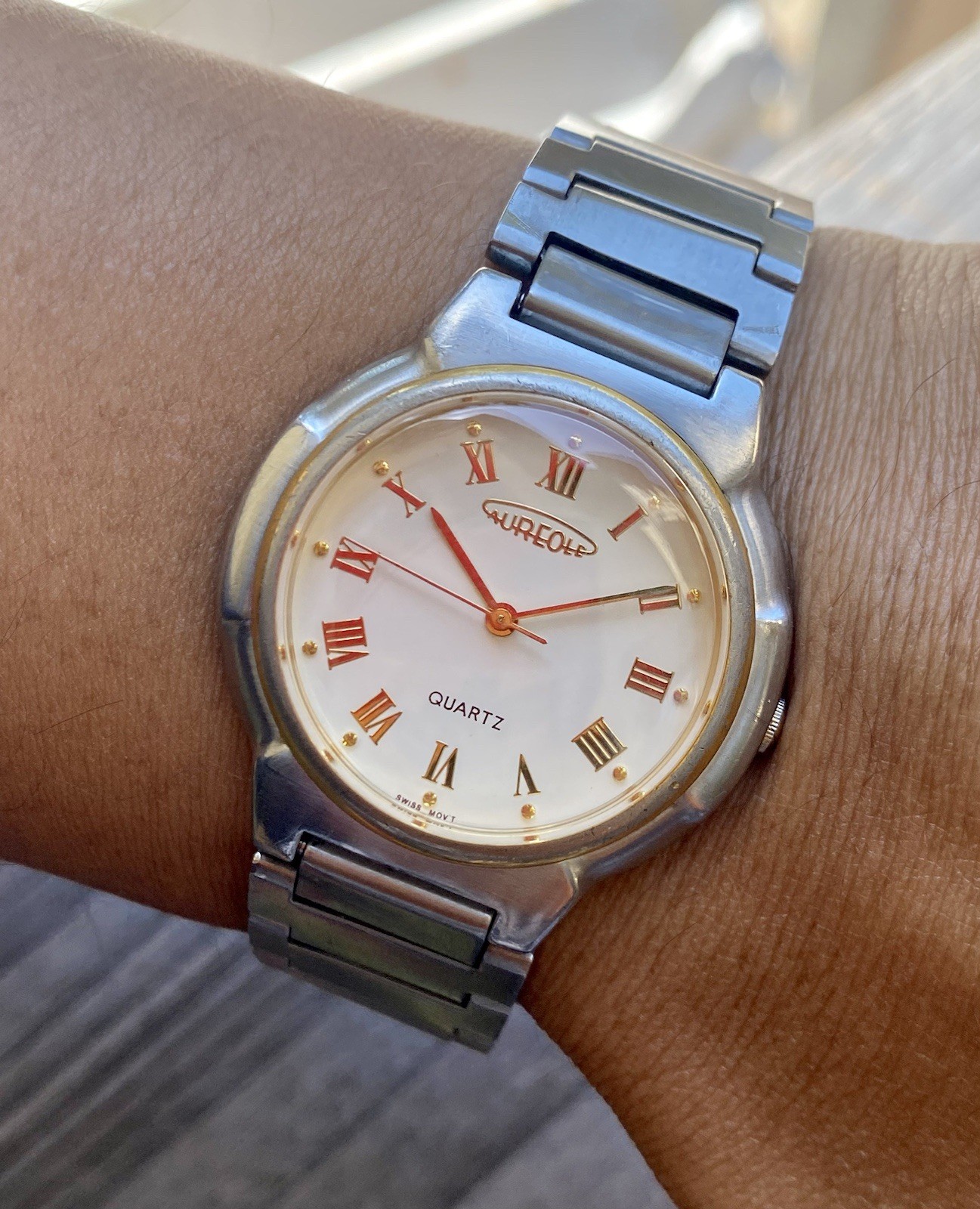 Vintage Aureole Swiss Quartz Watch 33mm Roman Numerals