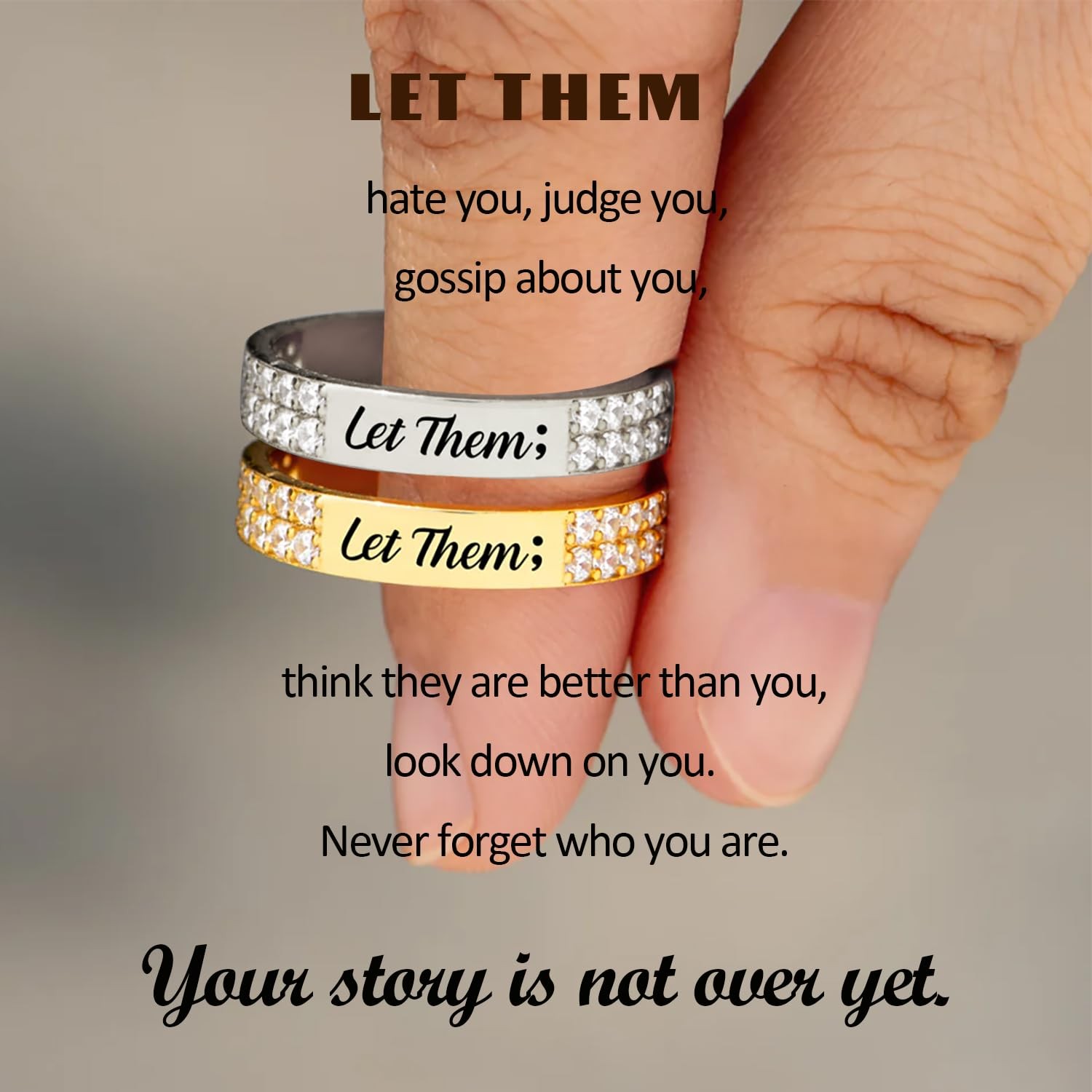 Let Them Pavé Mantra Rings for Women, S925 Sterling Silver Self Worth Motivat…