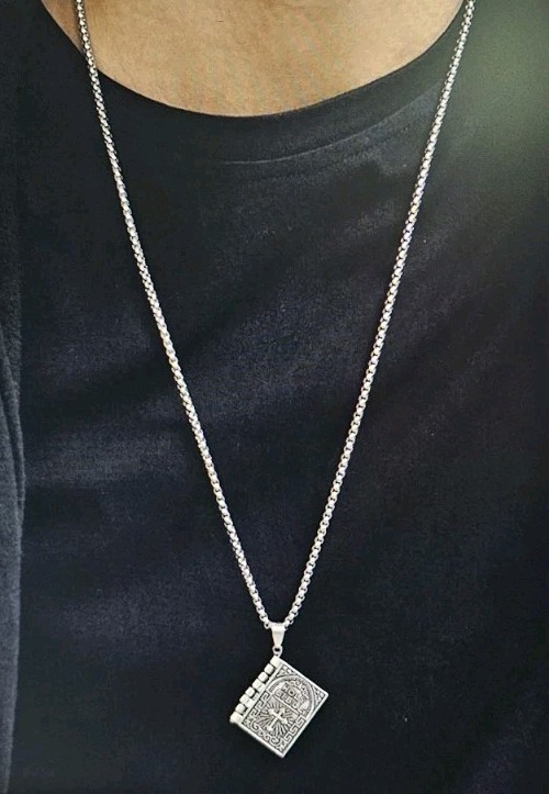 Men Women Openable Holy Bible Book Verse Prayer Christian Pendant Necklace 27 in