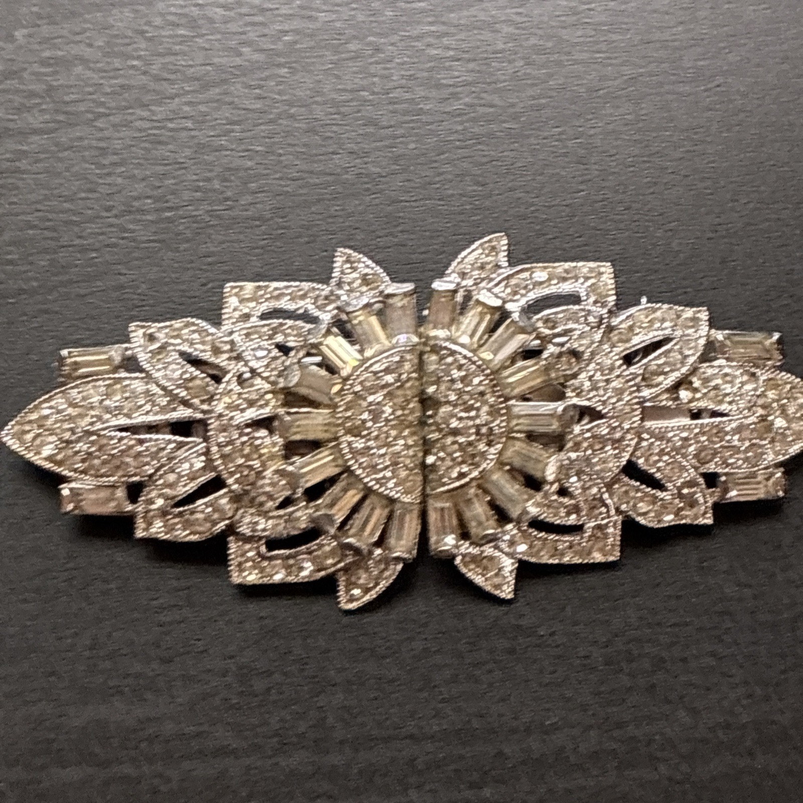 Vintage Coro Duette Rhinestone Baguette Sunburst Convertible Dress Clip Brooch