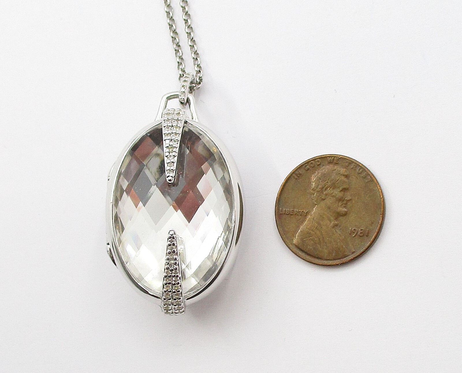 Monica Rich Kosann White Sapphire Rock Crystal Pendant/Locket Sterling Silver