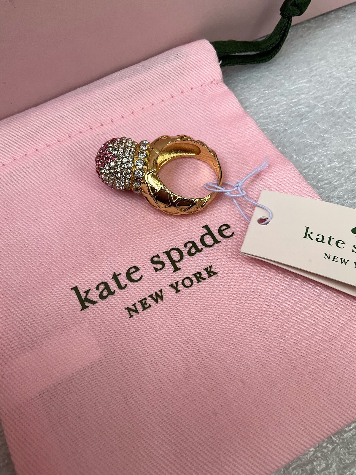 NWT KATE SPADE NEW YORK ICE CREAM SUNDAE 12-K Gold Plated Metal Glass Stone Ring