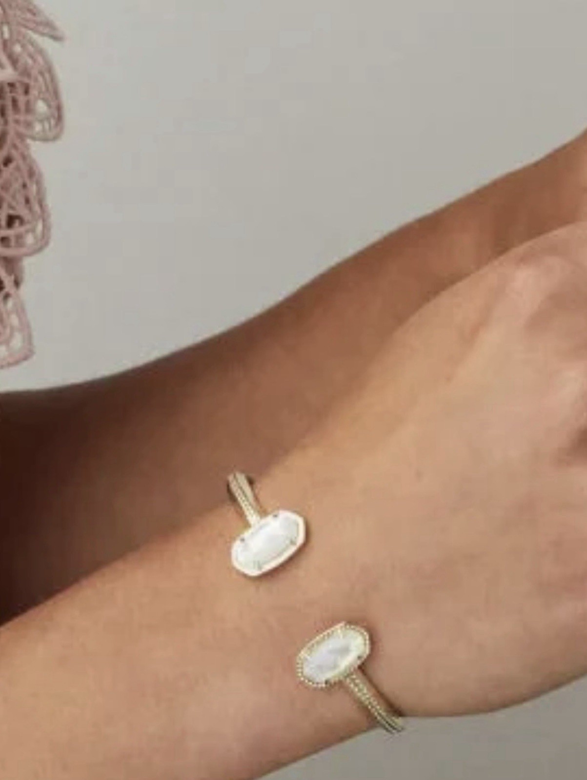 Kendra Scott Gold Tone Adjustable Cuff Bracelet w/ 2 Oval Crystal End Stones