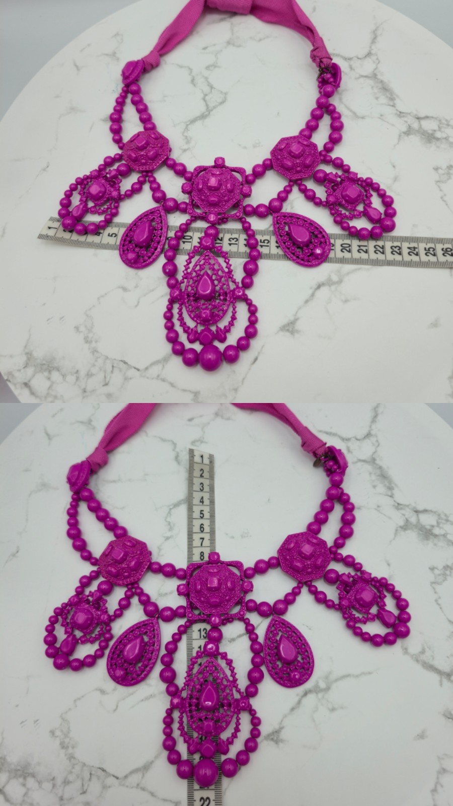 Lanvin H&M Pink Statement Necklace Ribbon Bib Rare Designer Collab
