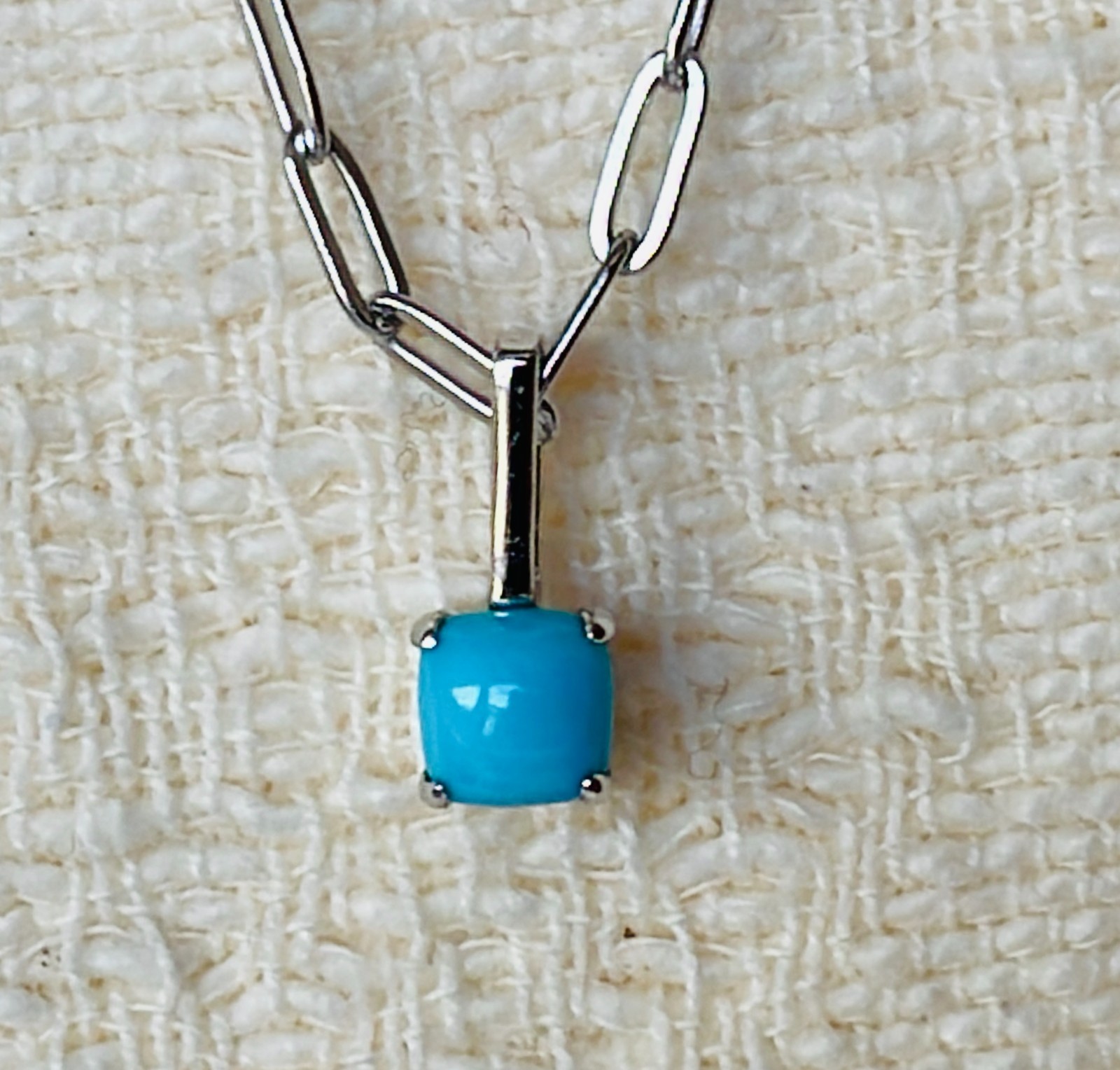Turquoise Pendant 925 Sterling Silver Paperclip Necklace, 18 to 20 inches – NEW!