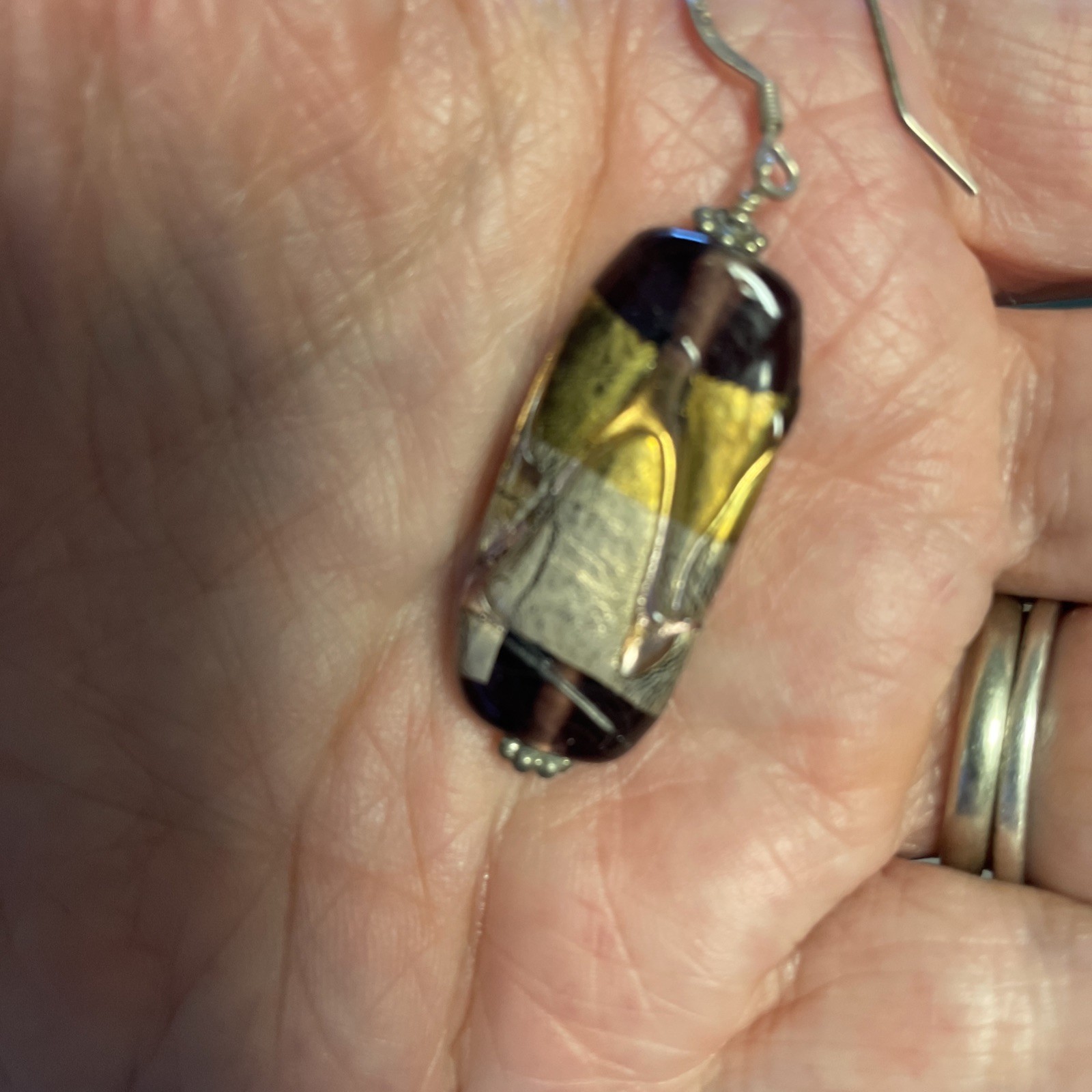 Purple Silver Gold Glass Sterling 925 Bead Artsy Drop Earrings