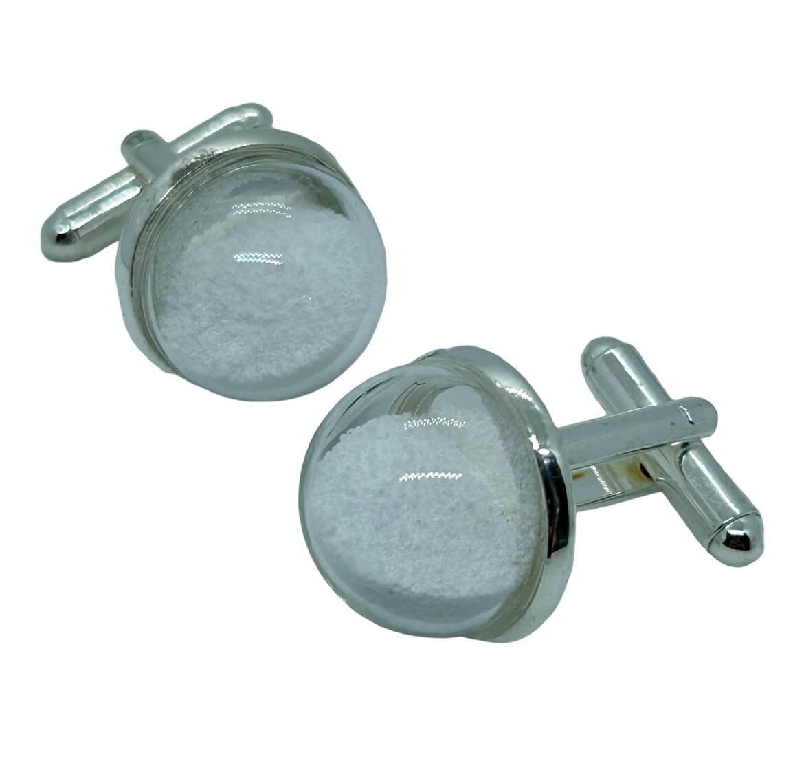 Unique WHITE POWDER DOME CUFFLINKS chrome CUFFS moving SNOWGLOBE party GIFT BOX