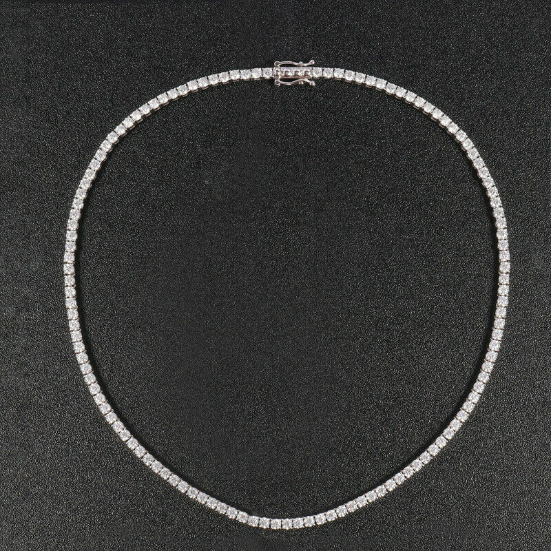 22Ct Simulated D/VVS1 Diamond Tennis Necklace Chain 925 Sterling Silver 20″ 3mm
