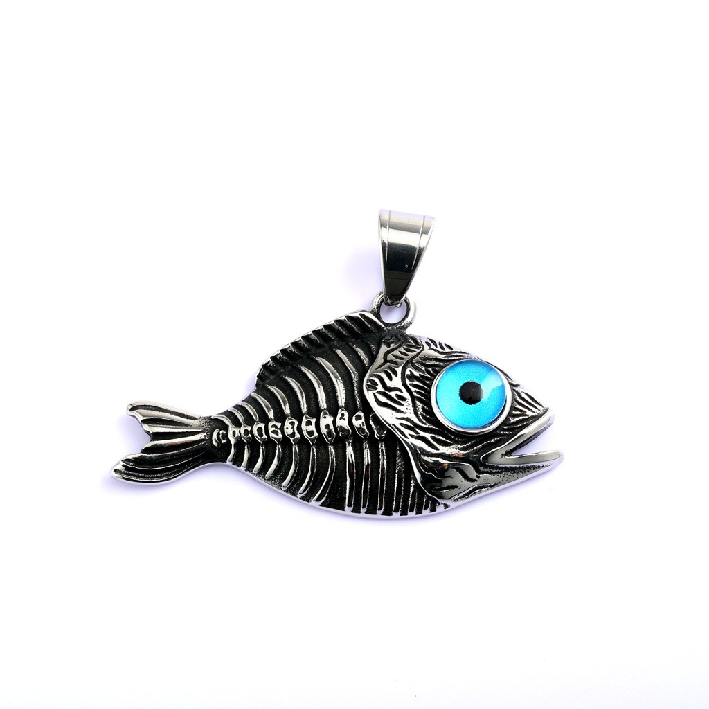 Fish Aquatic Jewelry w/ Blue Eye Fishing Animal Pendant Necklace Stainless Steel