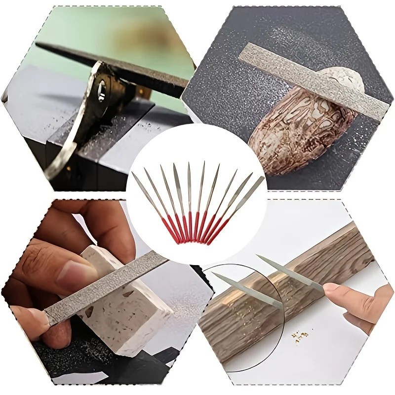 10pc Diamond Needle File Set Titanium Plated Jewelry Glass Stone Metal Tool 140m