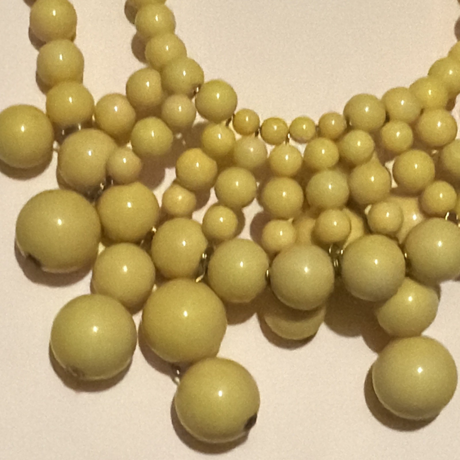 Yellow Plastic Bead Multi-Strand Statement Necklace, Adjustable Chain