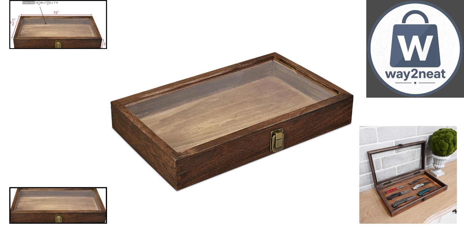 Elegant Wooden Jewelry Display Case with Tempered Glass Top, Brown – 15″ x 8.5″