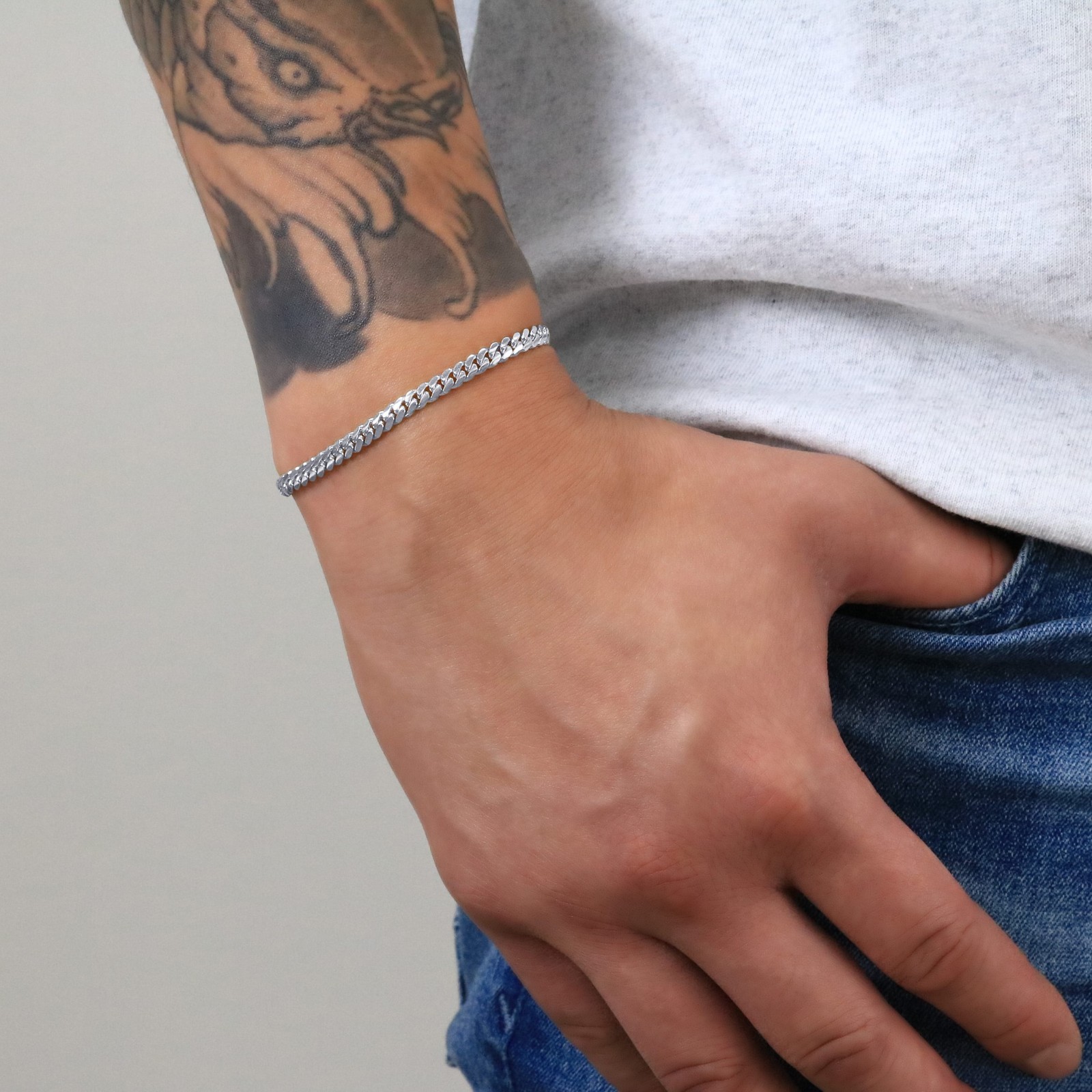 10K White Gold Solid 4mm Miami Cuban Link Chain Bracelet 7″ 7.5″ 8″ 8.5″ 9″