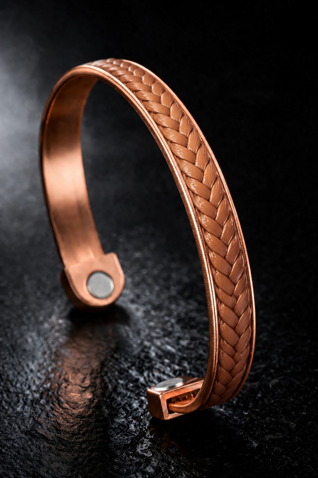Unisex Copper Bracelet �st� Leather Braided Magnetic Model Pure Copper Bracelet