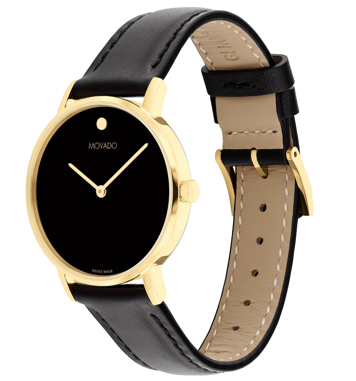MOVADO SIGNATURE 0607944 BLACK DIAL & LEATHER STRAP QUARTZ 32MM WOMENS WATCH