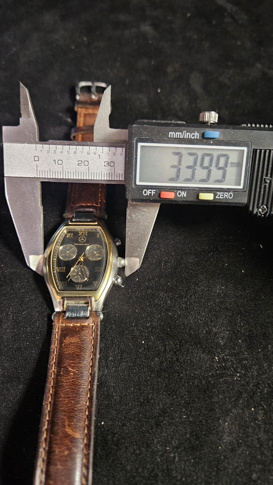 VTG Mercedes-Benz Watch Mens 34mm Black Dial Brown Leather Chronograph Date