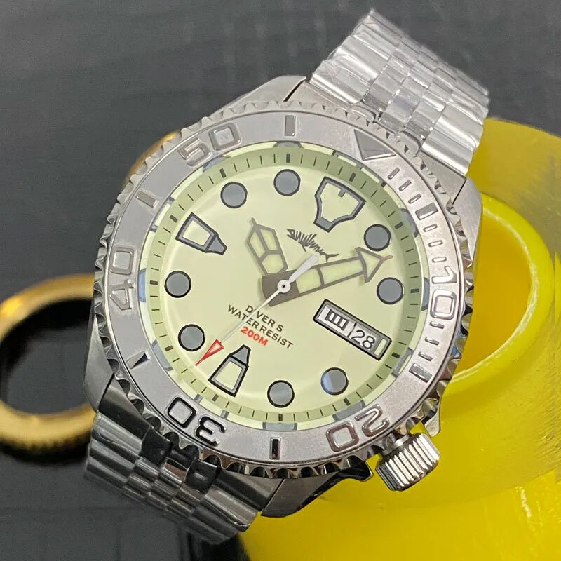 Heimdallr SKX007 Steel Bezel Creme Full Lume Day Date NH36A Automatic Dive Watch