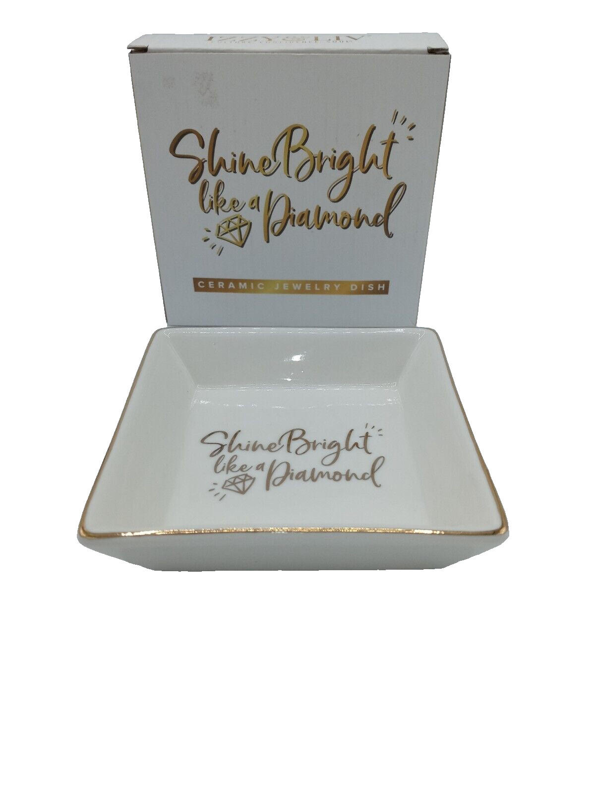 Izzy & Liv Ceramic Jewelry Trinket Dish “Shine Bright like a Diamond” with Box