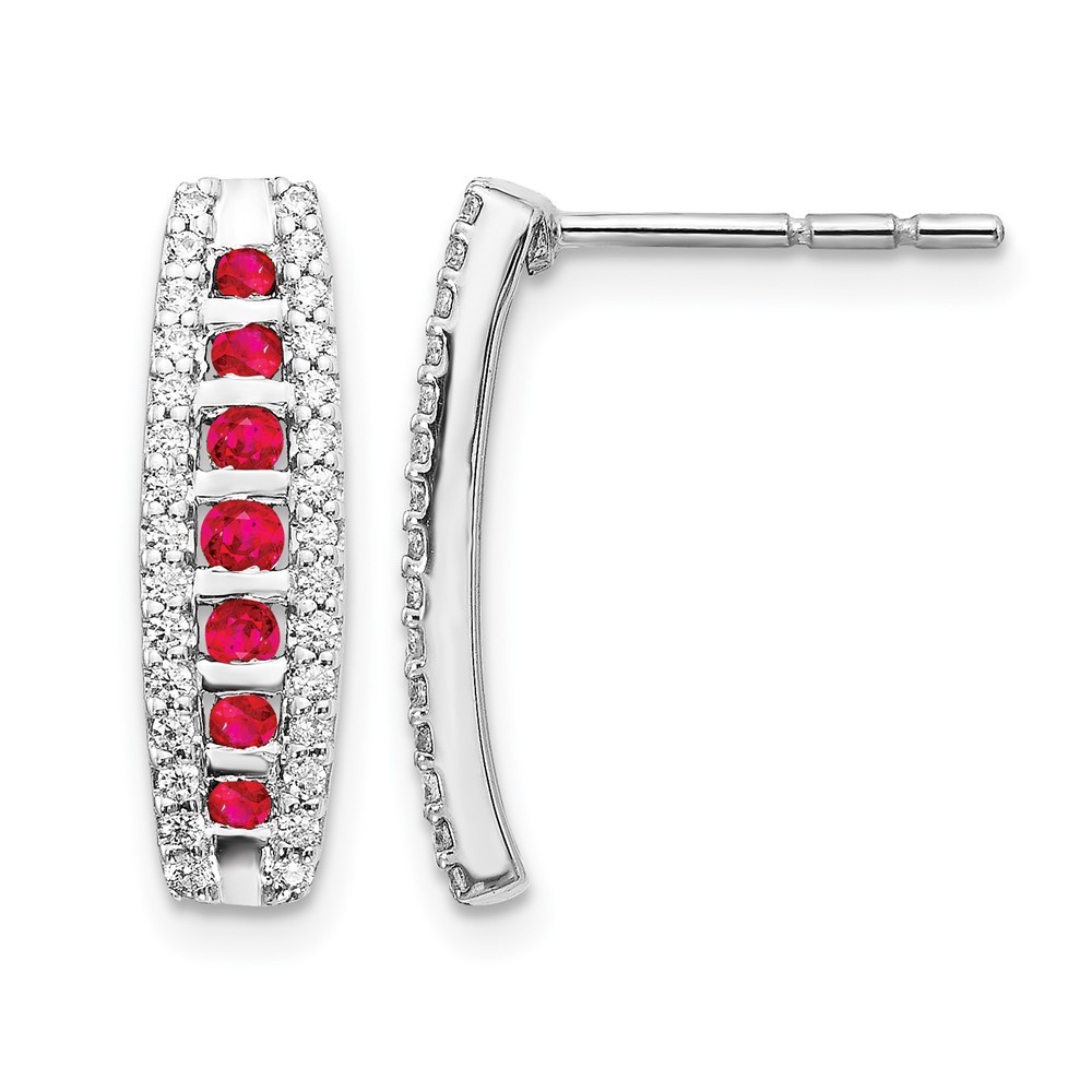 14k White Gold 1/3 Ct Lab Grown Diamond and Ruby Drop & Dangle Earrings 2gm