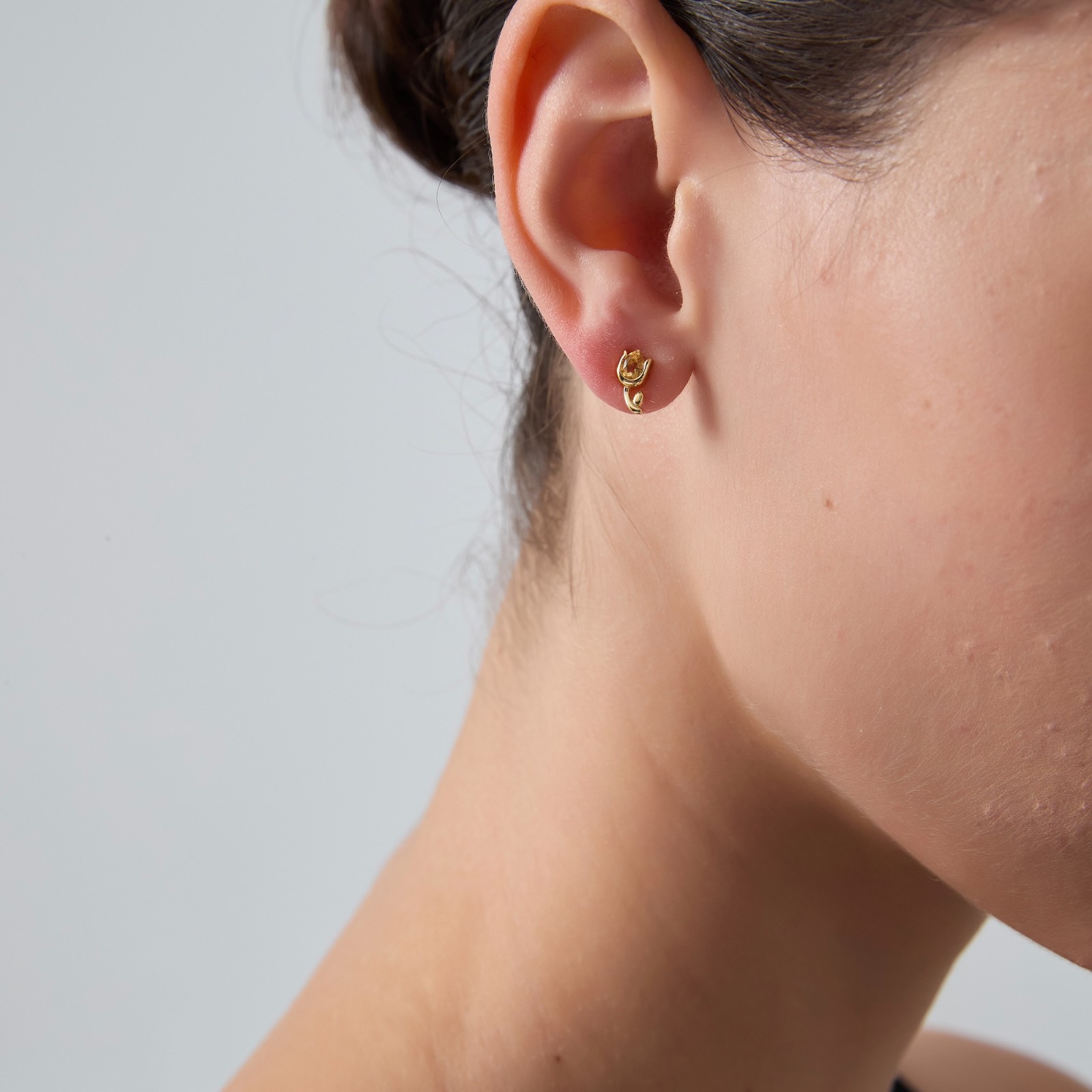 Citrine Orange Crystal Tulip Flower Stud Earrings in 925 Sterling Silver