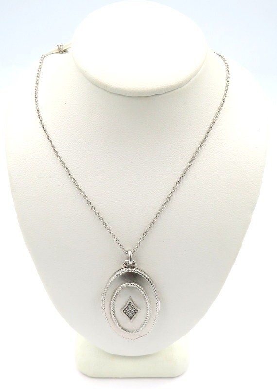Gabriel & Co .925 Sterling Silver White Sapphire Oval Locket Necklace 25″