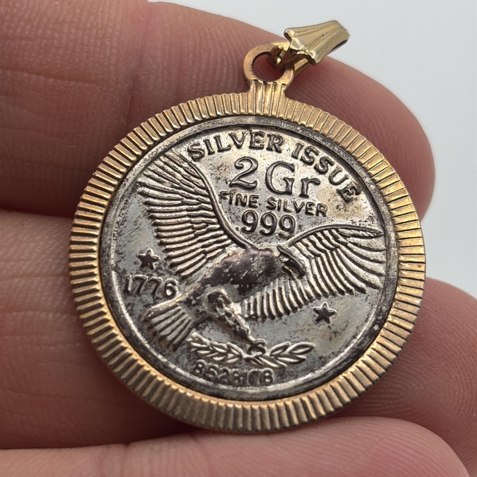 Vintage Silver Issue 2 Gram .999 Fine Silver Eagle Pendant