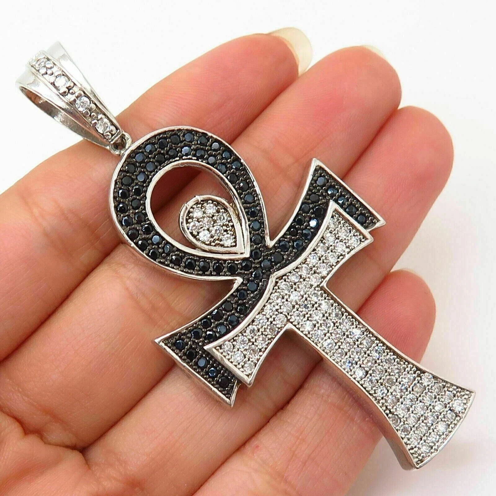 2Ct Lab Created Black Diamond Charm Ankh Cross Pendant 14k White Gold Plated