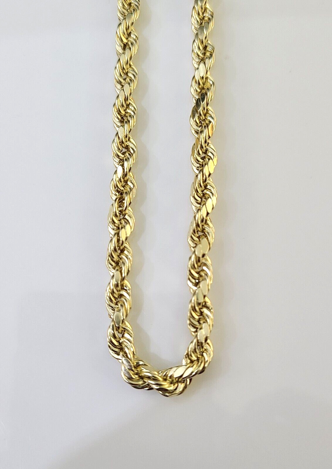 14K Yellow Gold 4mm Rope Chain 18 inch Diamond cut necklace Real, Free Shipping