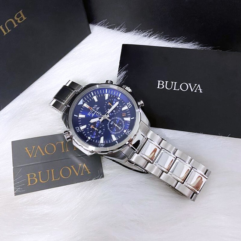 Men New Bulova Classic Blue Marine Star Stainless Steel 96B256 Watch (43MM)