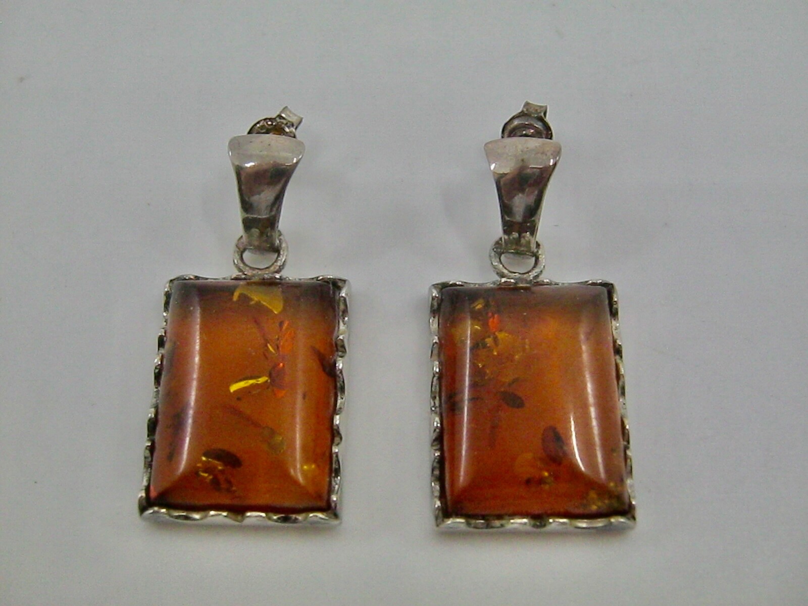 Amber Sterling Silver Earrings 925 Pierced Post Push Back Drop Down Yellow