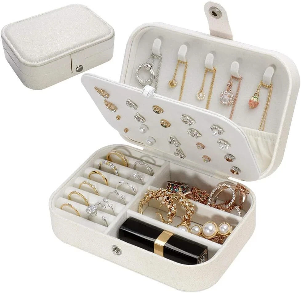 Double Layer Jewelry Box Organizer Case Rings Earrings Necklace Storage Portable