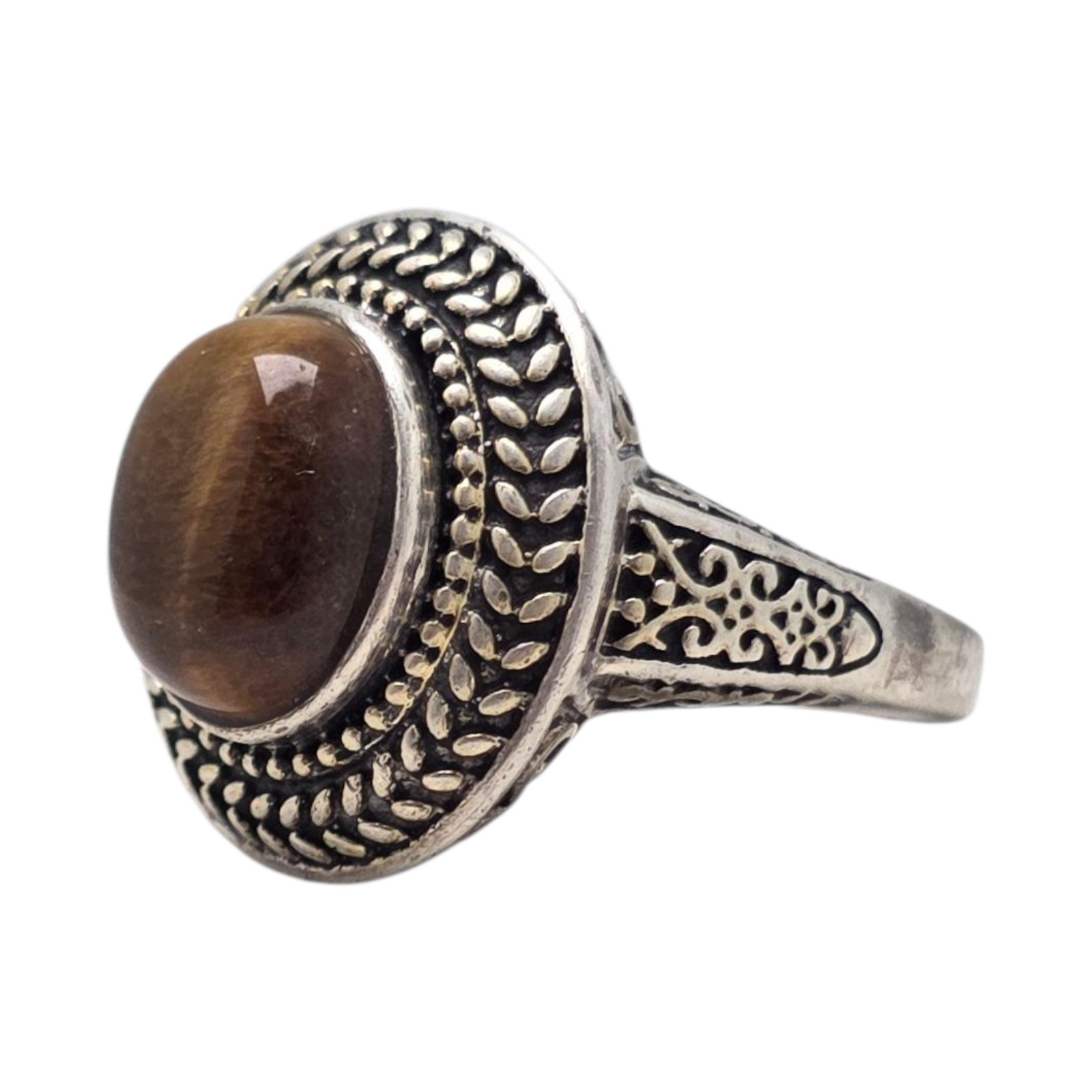 VINTAGE STERLING SILVER TIGER’S EYE SIZE 9.75 STATEMENT RING 8.6GR #1633