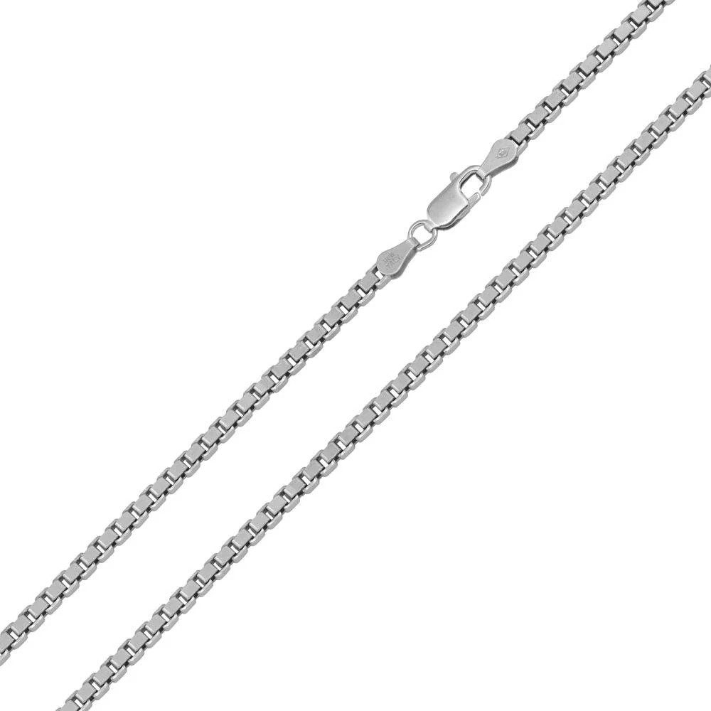 .925 Sterling Silver Box Chain 0.6mm-3.1mm Rhodium Plated High Polish 16″-30″
