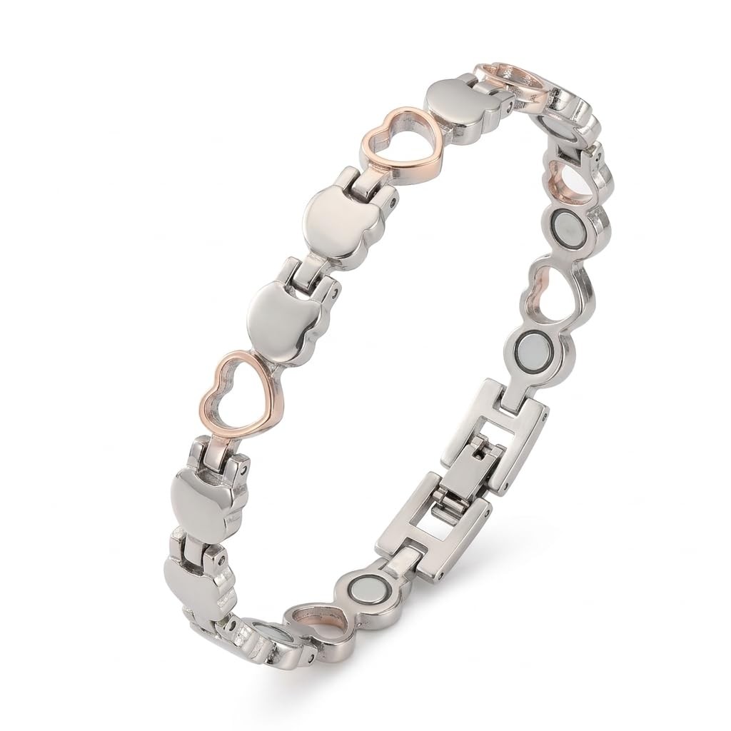 Heart Accent Bracelet for Women – Silver Plated Two Tone Rose Gold Link Jewel…