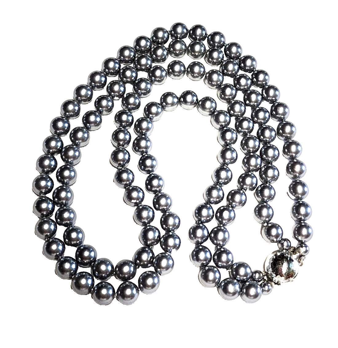 Vintage Silver Gray Long Faux Glass Pearl Necklace Pretty Push Lock Clasp 22”