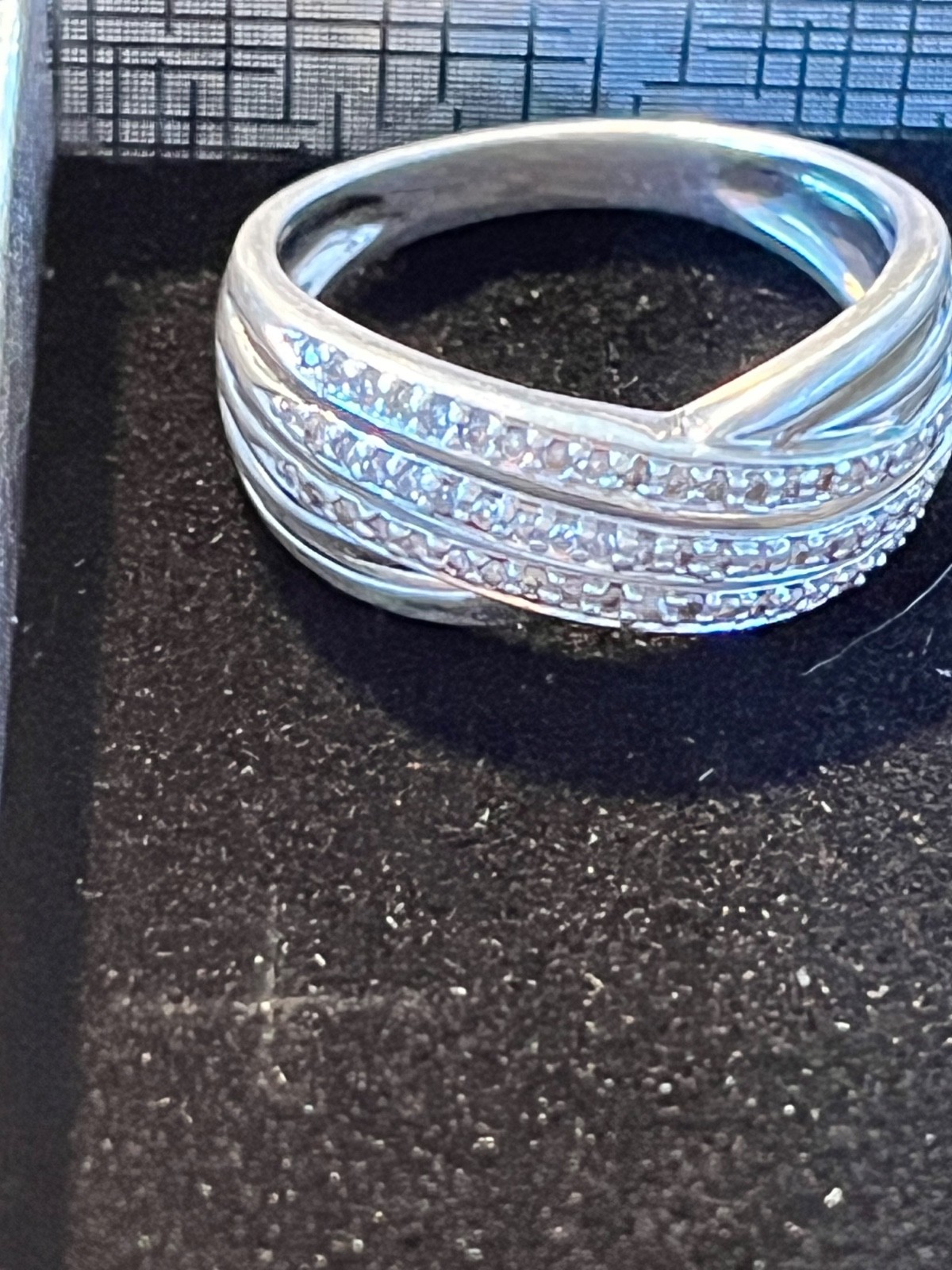 925 Sterling Silver RoundCut Diamond Pave Multi-Row Interlocked Ring Size 10