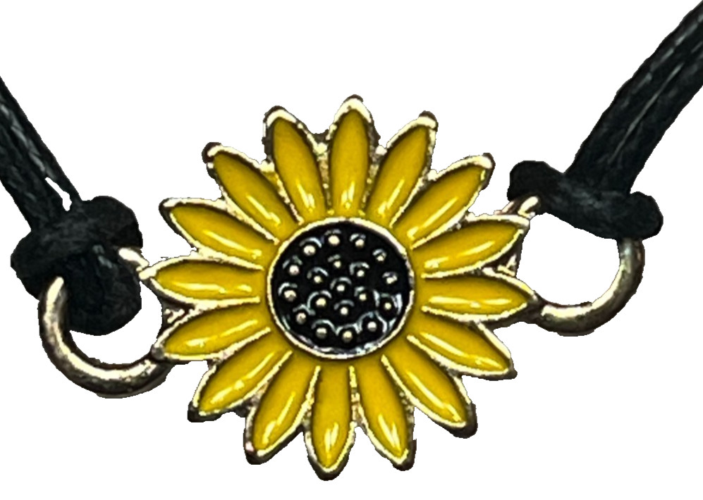 Floral Charm Bracelet Enamel Yellow Sunflower Boho Beads Adjustable Lightweight