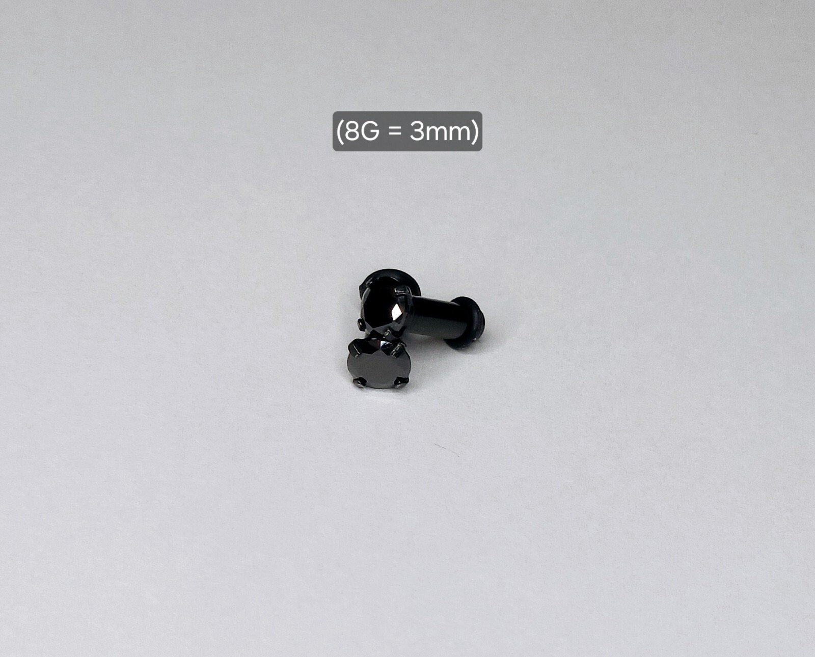 Ear Gauges (8G=3mm) Stainless Steel/Cubic Zirconia (Black)