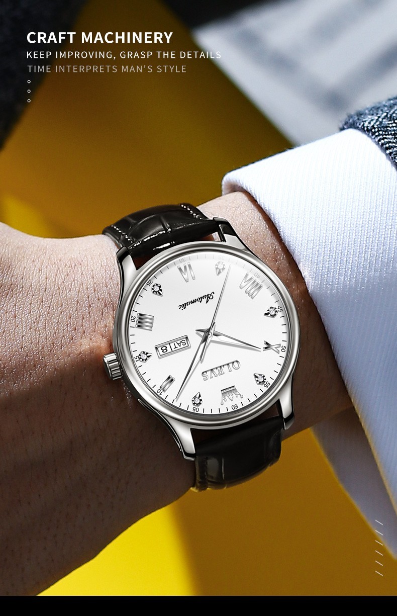 OLEVS 9932 Luxury Multi-functiom Leather Business Male Female Mechanical Watch