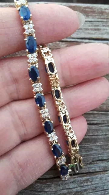 10Ct Oval Sapphire Lab Created Women’s Tennis Bracelet 14K Yellow Gold Plated