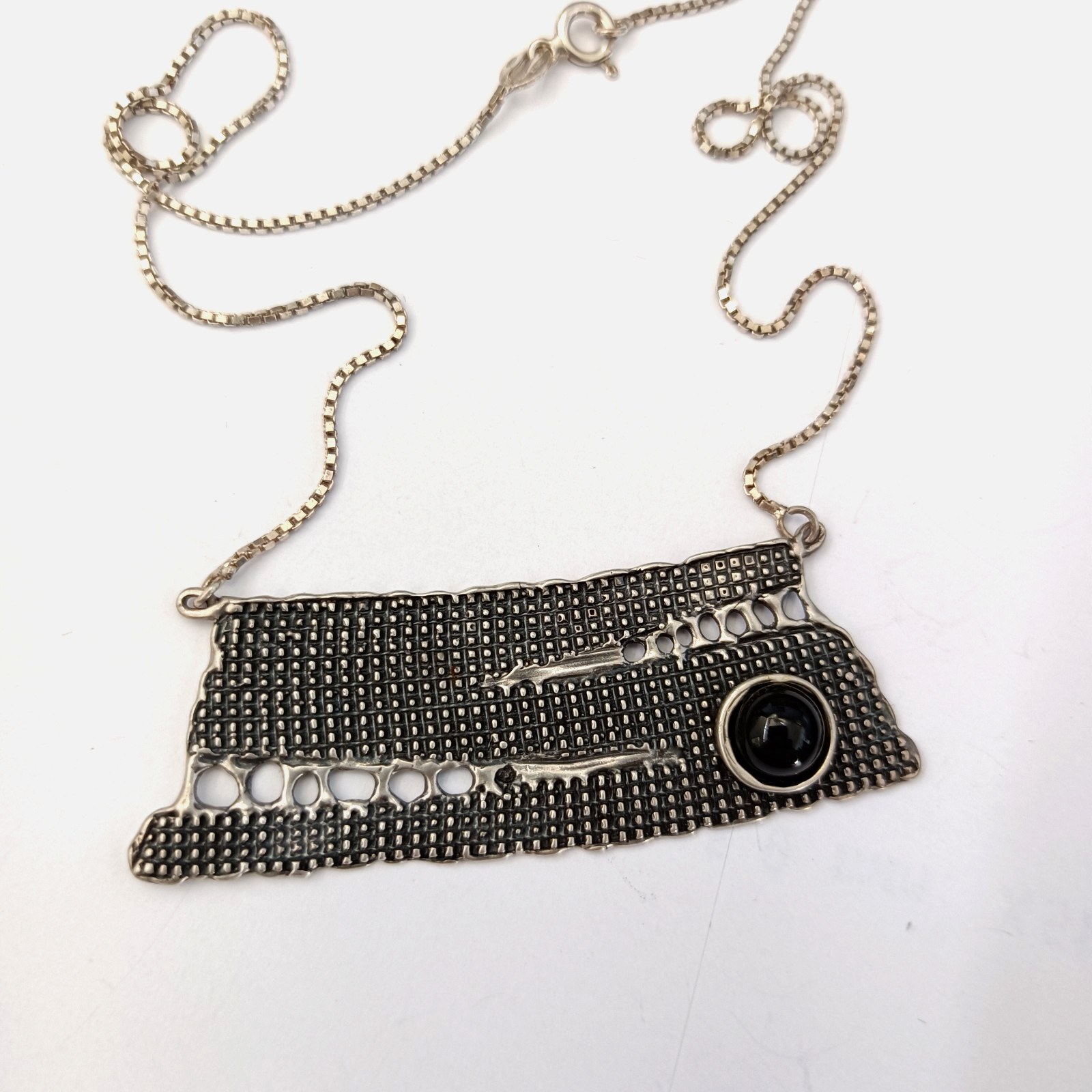 Modernist Silver Necklace Israel Artisan Onyx Abstract Expressive Studio Vintage