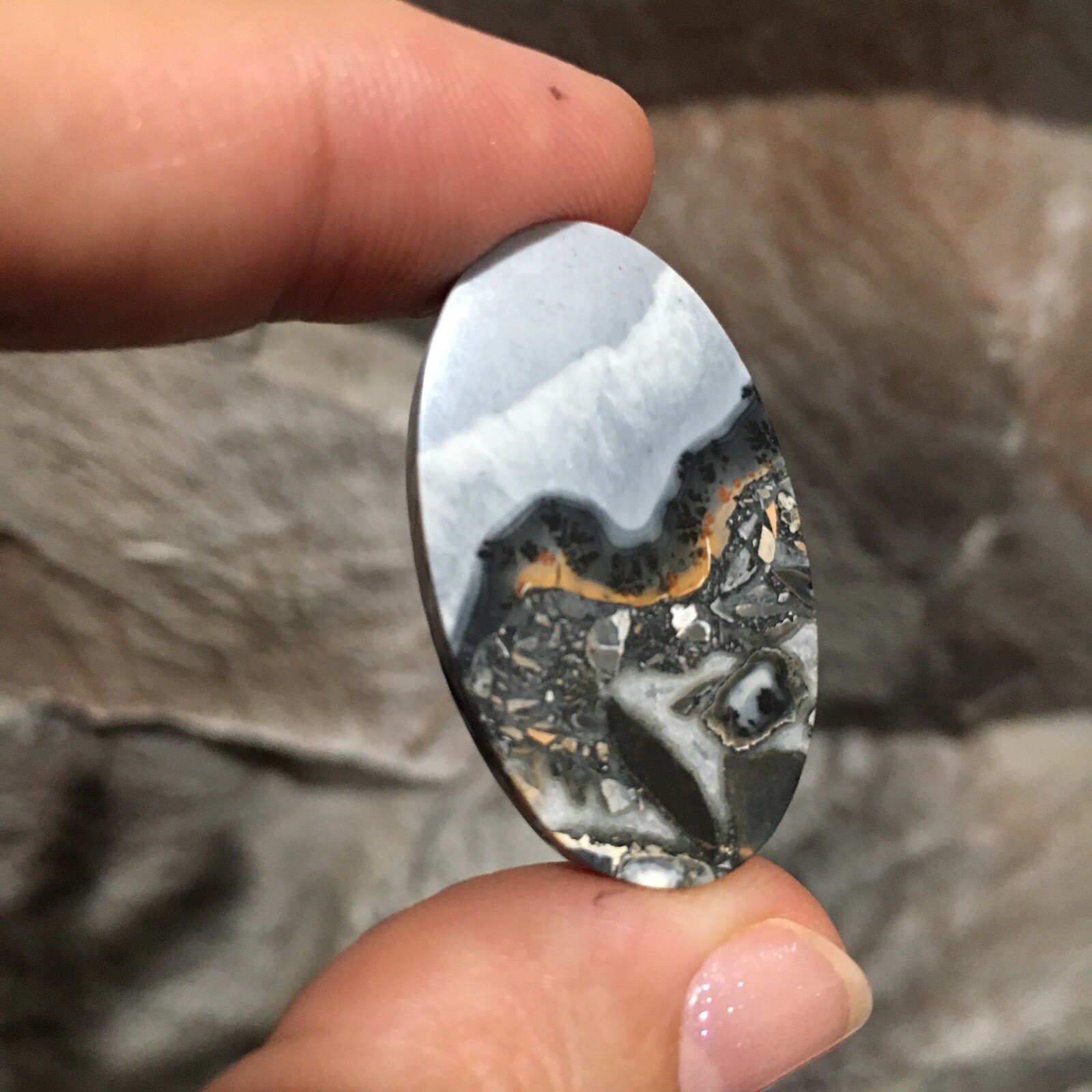 35.7×20.6×4.8mm Fine Maligano Jasper Oval Cabochon Collectors Picture Stone