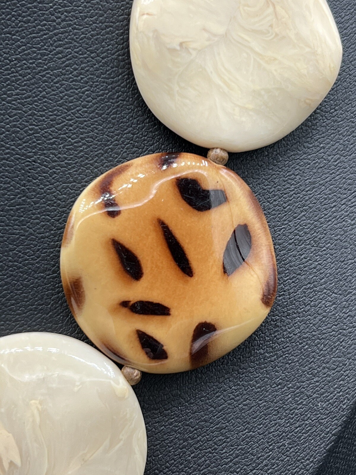 Animal Print And Cream Acrylic Disc Necklace 17” + 2” Extender