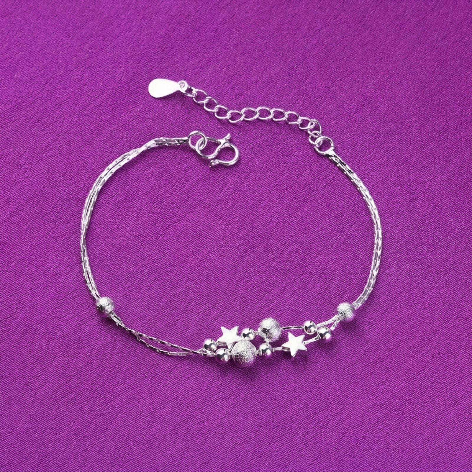 Sterling Silver Plated Round Chain Bracelet Womens Fashion Bangle Gift