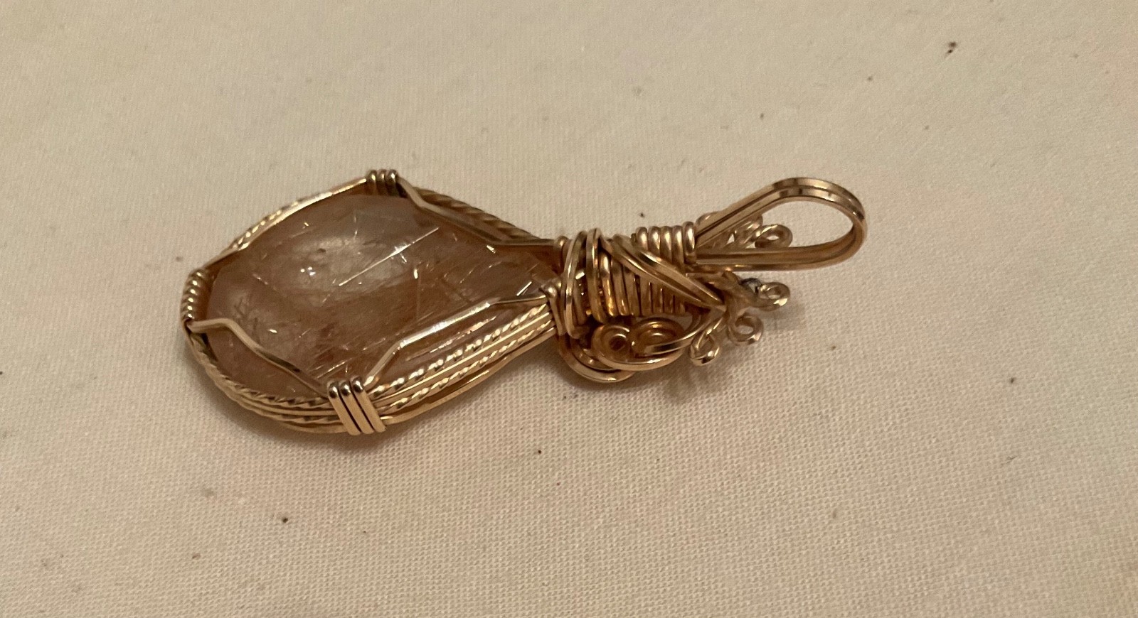 Polished Clear Brown & Tan Stone Wire Wrapped Pendant (NO CHAIN)
