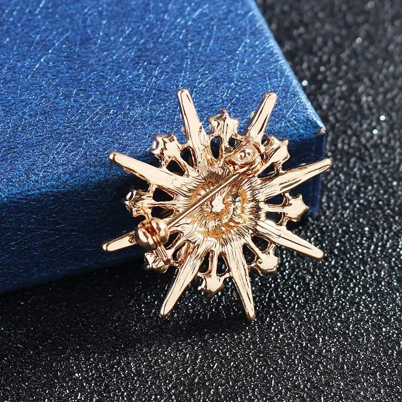 Men’s Starburst Crystal Brooch Pin Gold Luxury Suit Lapel Jewelry Gift