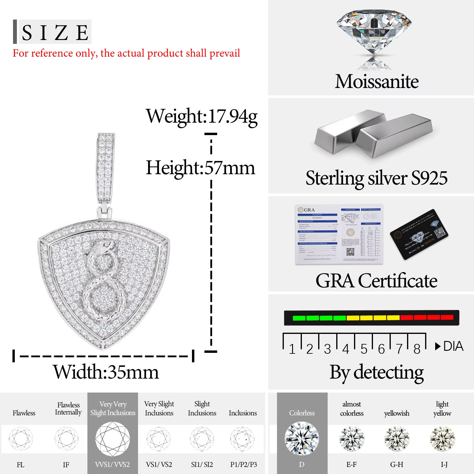 Number 8 Snake Moissanite Pendant VVS 925 Silver Iced Out Hip Hop Jewelry Men